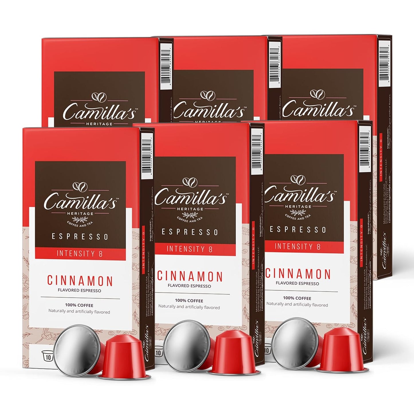 Camilla’s Heritage - Intensity 8 Cinnamon Flavored Espresso Coffee, Gourmet Espresso Cups, 60 Coffee Pods