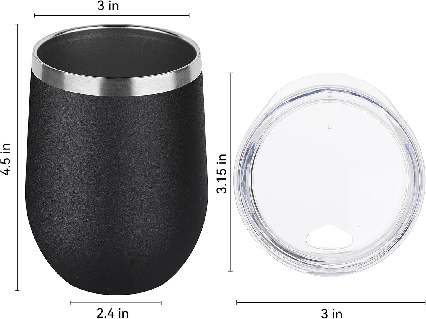 DOMICARE Stainless Steel Wine Tumbler Bulk with Lid, Personalized Insulated Tumblers Set, 12oz Travel Coffee Cups Pack of 8, Black