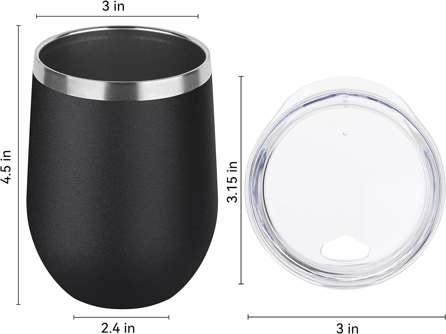 DOMICARE Stainless Steel Wine Tumbler Bulk with Lid, Personalized Insulated Tumblers Set, 12oz Travel Coffee Cups Pack of 12, Black