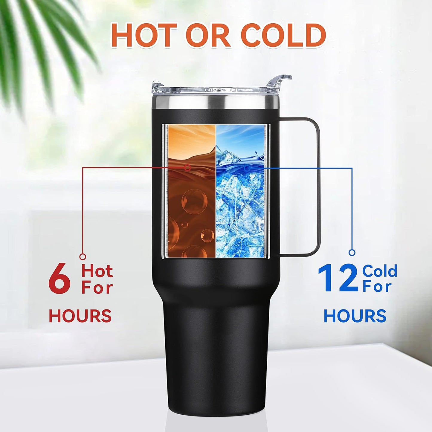 HASLE OUTFITTERS 40 oz Stainless Steel Tumbler with Handle, Vacuum Insulated Tumblers Bulk, Reusable Double Wall Travel Coffee Mug, Durable Powder Coated Water Bottles(Black, 8)