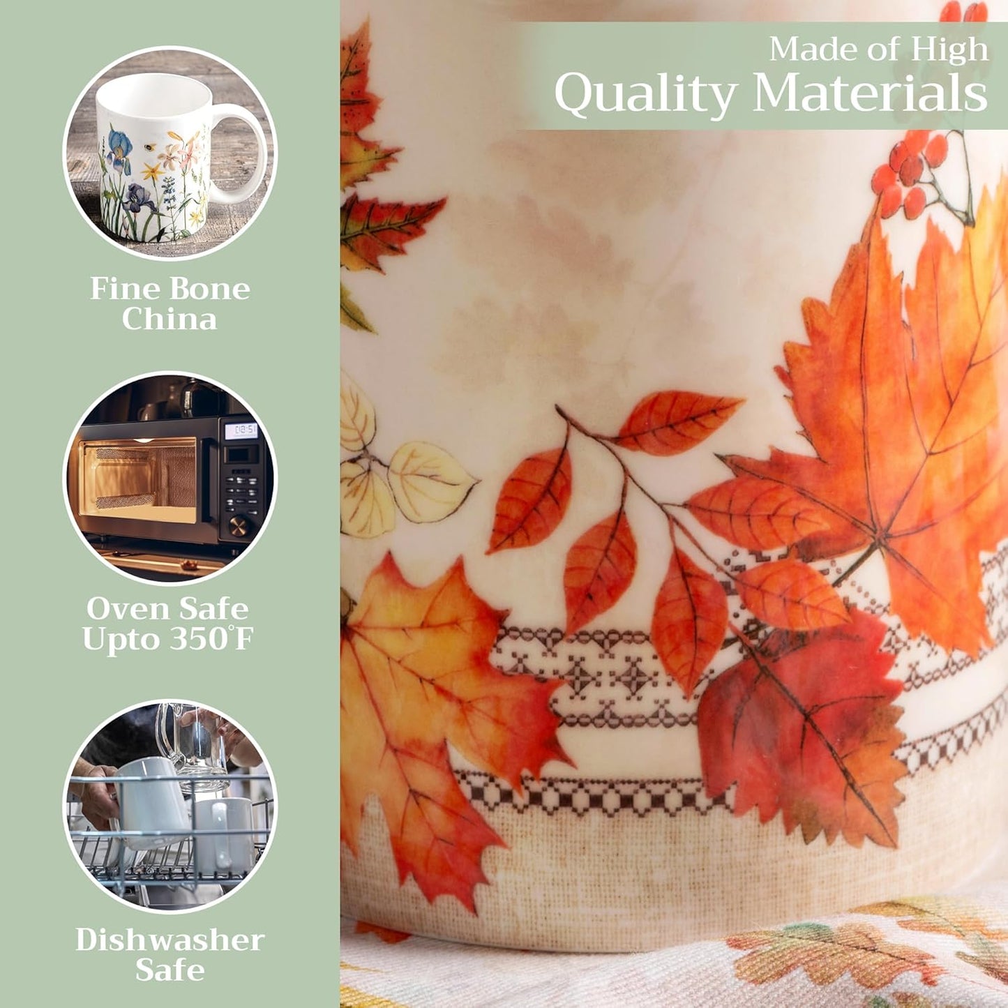 Maison d' Hermine Coffee Mug with Handles Fine Bone China Mugs Pack of One Tea Cups for Hot Beverages Cappuccino Latte Home Restaurant Office Perfect for Gift (Amarante - Charmille, 15 Ounce)