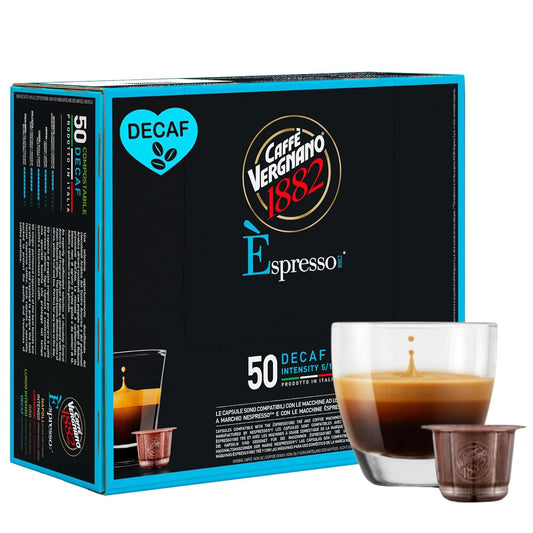 Caffe' Vergnano 1882 Decaf Medium Roast Espresso Original Line Machine Compatible Capsules, Arabica Robusta Espresso Coffee, Italian Coffee for Nespresso Machines, Intensity 5/10, Decaffeinato, 50 Ct