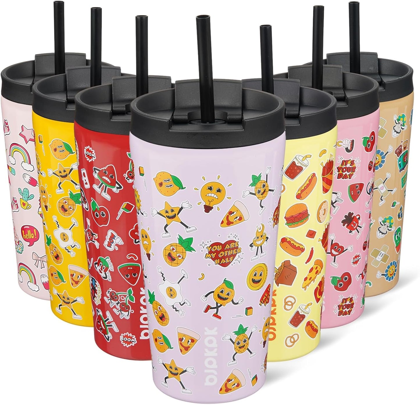 BJPKPK 18oz Tumbler With lid And Straw Stainless Steel Travel Coffee Mug Insulated Tumblers Cups,Hawaii Fruits Purple