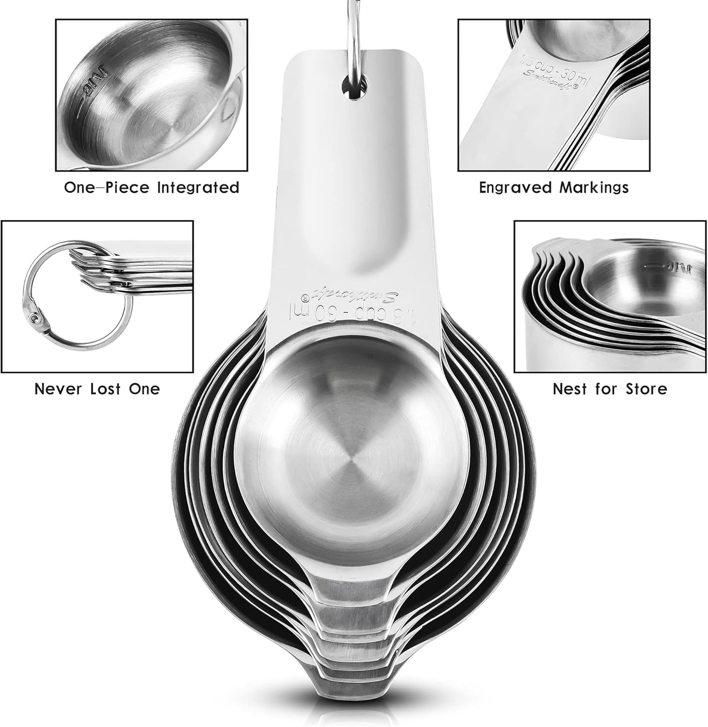 Measuring Cups Set 7, 18/8 Stainless Steel Measuring Cups Set for Kitchen & Baking, Metal Metric & US Measure Cup With 2/3 Cup & 3/4 Measuring Cup for Dry & Liquid Ingredients