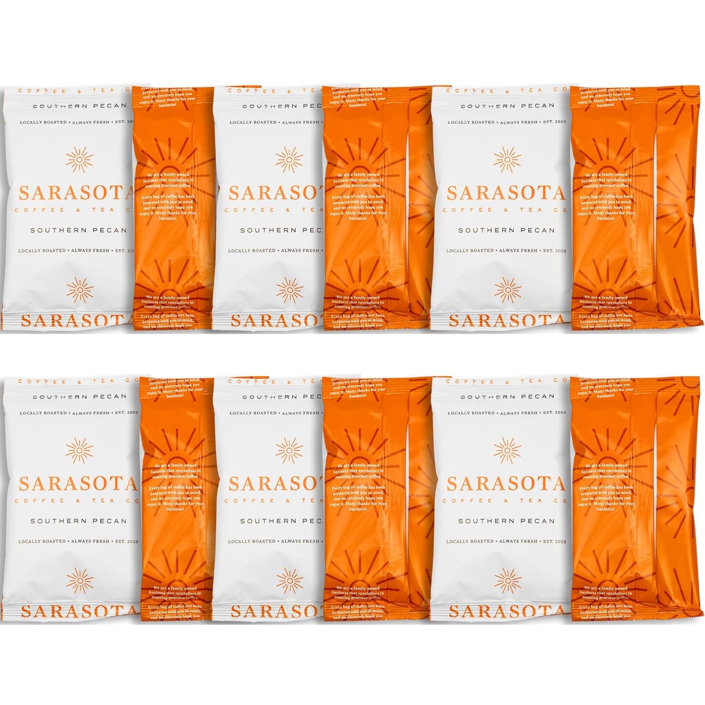 Sarasota Coffee Ground Packets | Gourmet Flavored Medium Roast Grounds Packs | Southern Texas Butter Pecan | Low Acid Mold Free Bulk Individual Pouches for 12 Cup Coffee Maker | 2 oz Bags, 12 Count