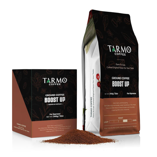 TARMO -BOOST UP | Low Acid ARABICA & ROBUSTA BLEND Ground Coffee | Specialty Vietnamese Coffee | Single Origin - Dark Roast | High Caffeine Coffee Ground | 12 Oz Bag