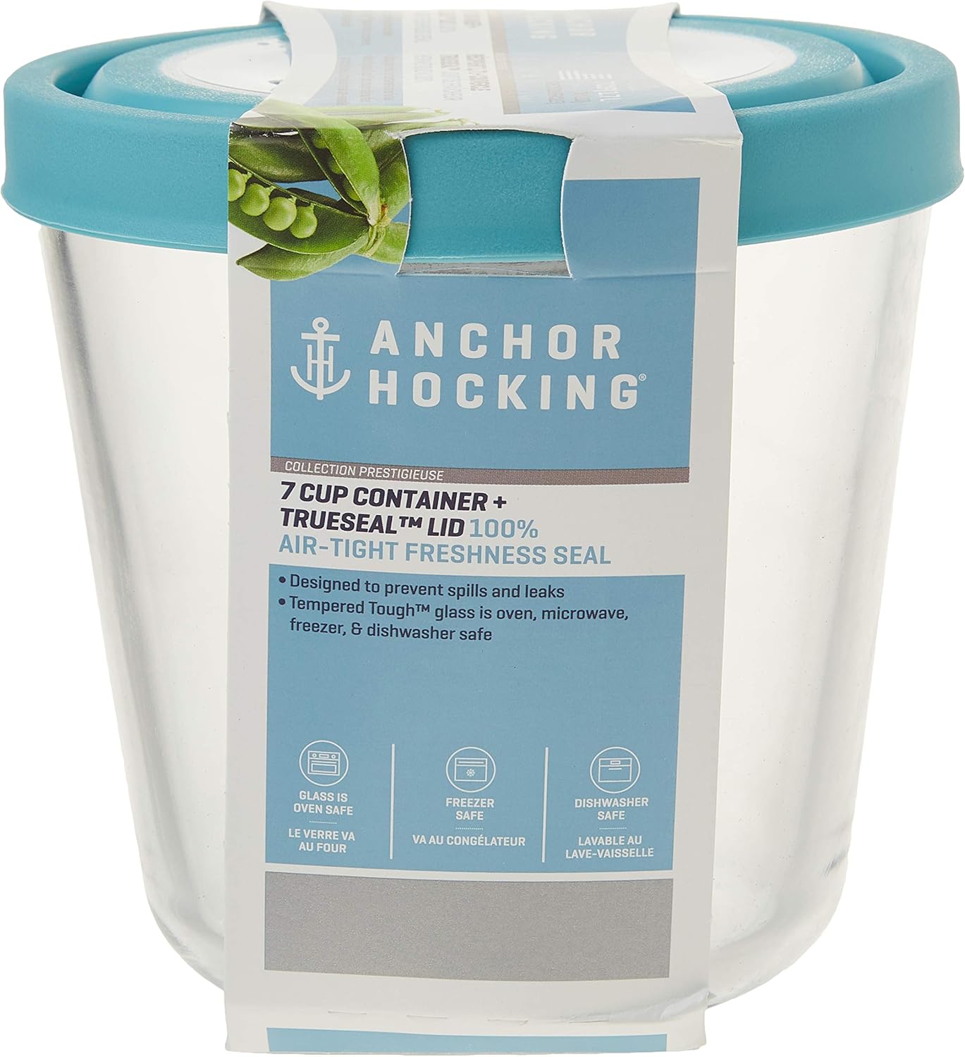 Anchor Hocking Trueseal Glass Food Storage Container with Airtight Lid, 7 Cup Tall, Mineral Blue
