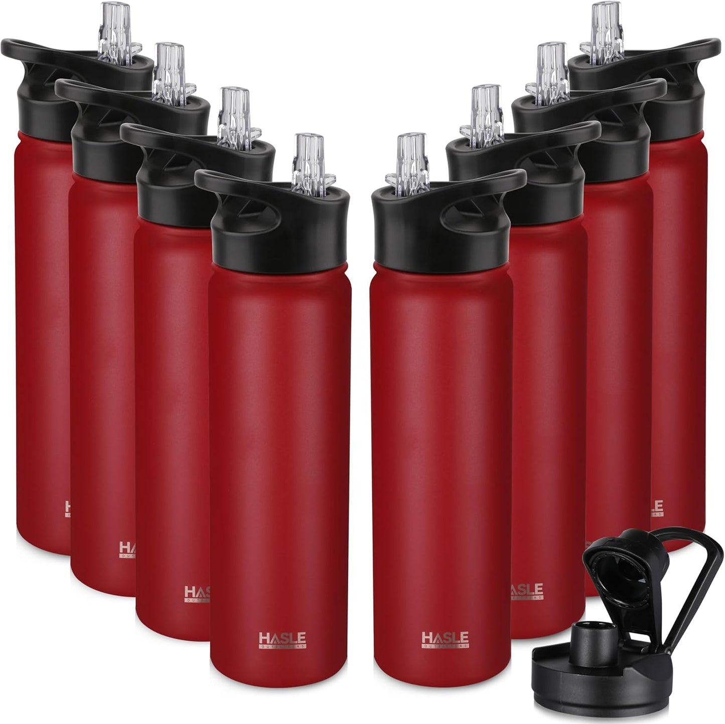 HASLE OUTFITTERS Insulated Water Bottle 22 oz Double Wall Stainless Steel Water Bottle Wide Mouth with Straw Lid & Spout Lid Keeps Cold or Hot(Red,8)