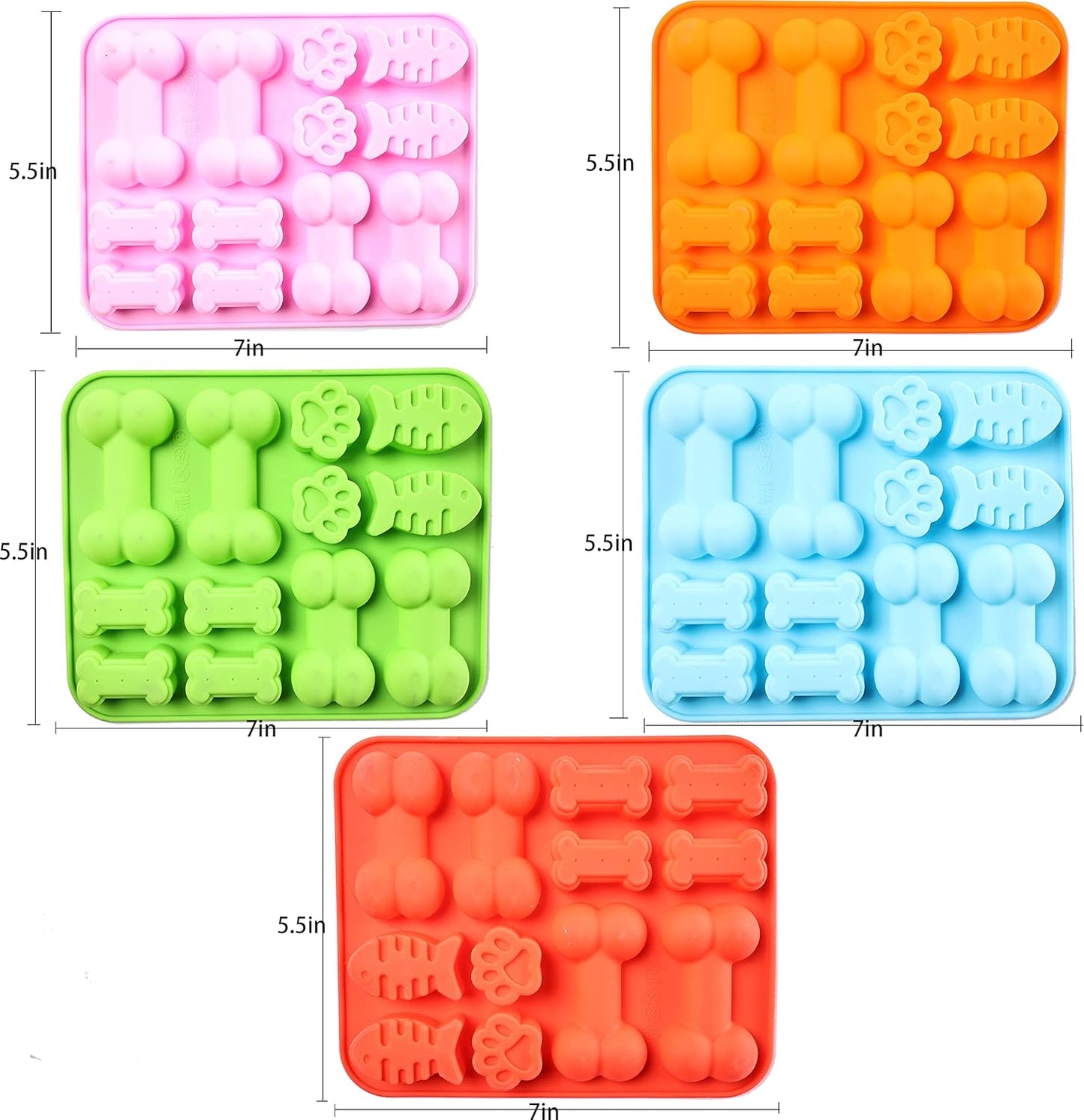 Dog Paw and Bone Shaped Silicone Mold, Non-Stick food Grade, Ice tray, Reusable Silicone Mold, Used for Chocolate, Candy, Cupcake, Pudding, Jelly, Puppy Biscuit (5 pcs)