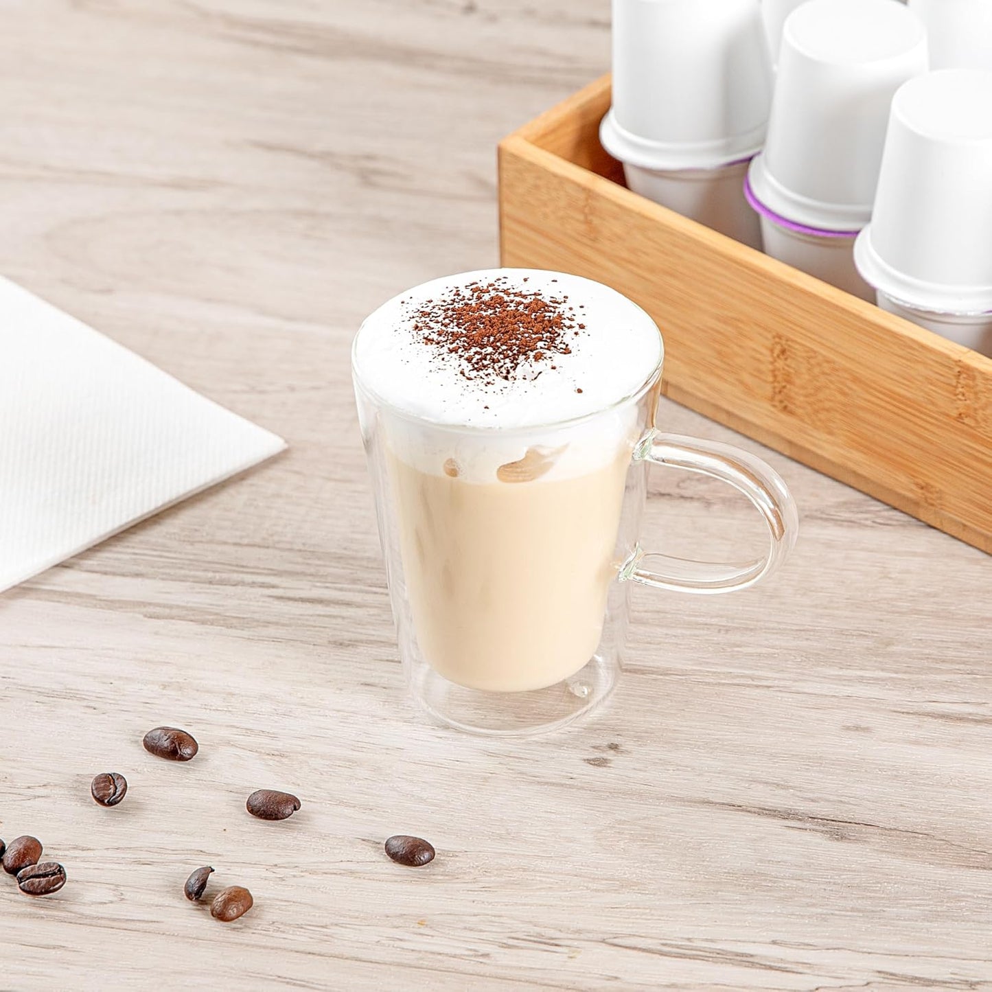 Restaurantware-Forma Professional 5.1 oz Double Wall Glass Mugs, 2 Insulated Coffee Mugs With Handle - Dishwashable, Reusable, Clear Glass Beverage Cups, Freezable, For Hot Or Cold Beverages