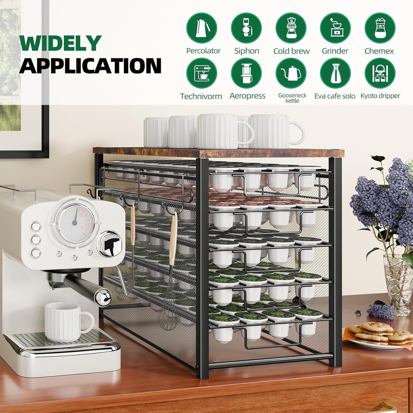 Simple Trending 5 Tier Coffee Pod Holder for K Cup, 160 Pod Pack Capacity Rack, Wood, Black