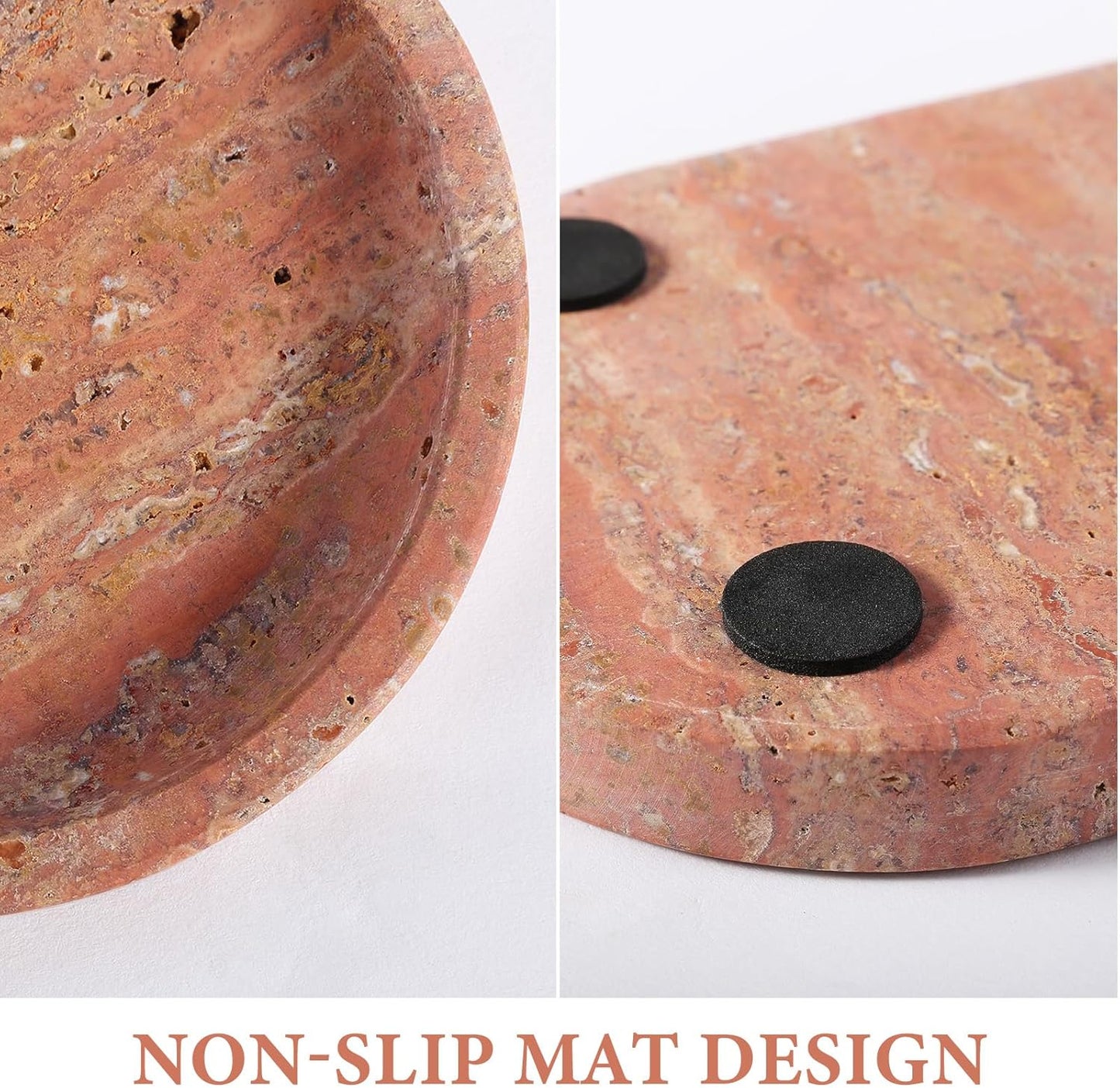 Koville Turkish Red Travertine Tray, 10" x 5" Vanity Decorative Marble Tray for Bathroom, Home Décor Trays for Countertop Organizer, Catchall Trays for Perfume, Candles, Jewelry