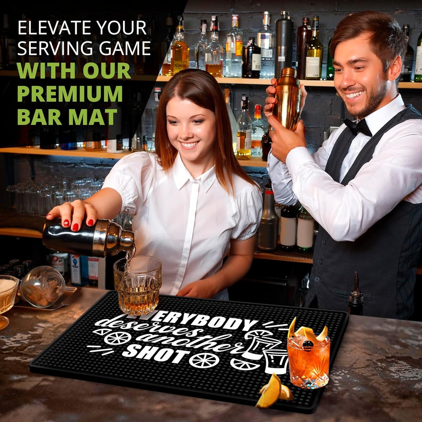 Everybody Deserves Shot Bar Mat for Countertop - Ideal for Bartending & Home Bar Spill-Proof, Durable, Non-Slip Rubber Mat - Large Size 18"x12" - Bar Mats for Home Bar - Thick Rubber Mat