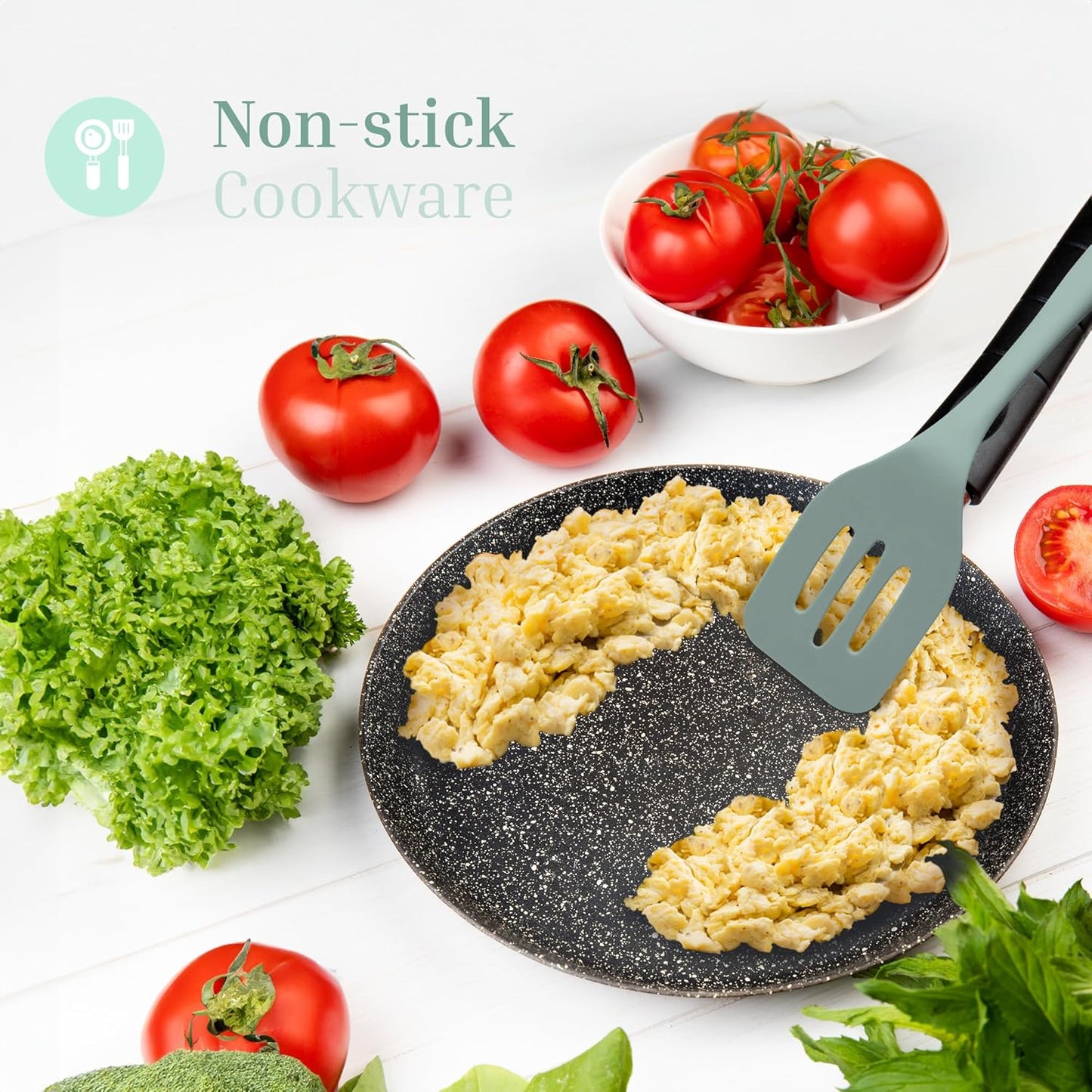 Silicone Utensils 4-Piece Set – Rubber Spatula, Pastry Brush, Slotted Turner, and Rice Paddle – Complete Heat-Resistant Set for Non-Stick Cookware – Kitchen Tools for Cooking and Baking – Pastel Green