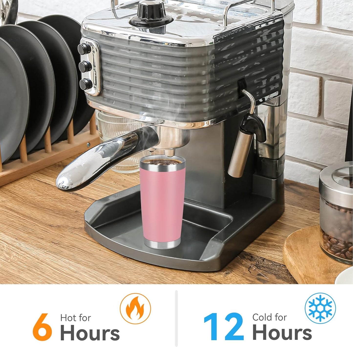 20 oz Tumbler Stainless Steel Tumblers Bulk with Lid Double Wall Insulated Coffee Tumbler Cups for Hot & Cold Drinks Powder Coated Travel Coffee Tumbler Mug Metal (Rose Pink, 6 pack)