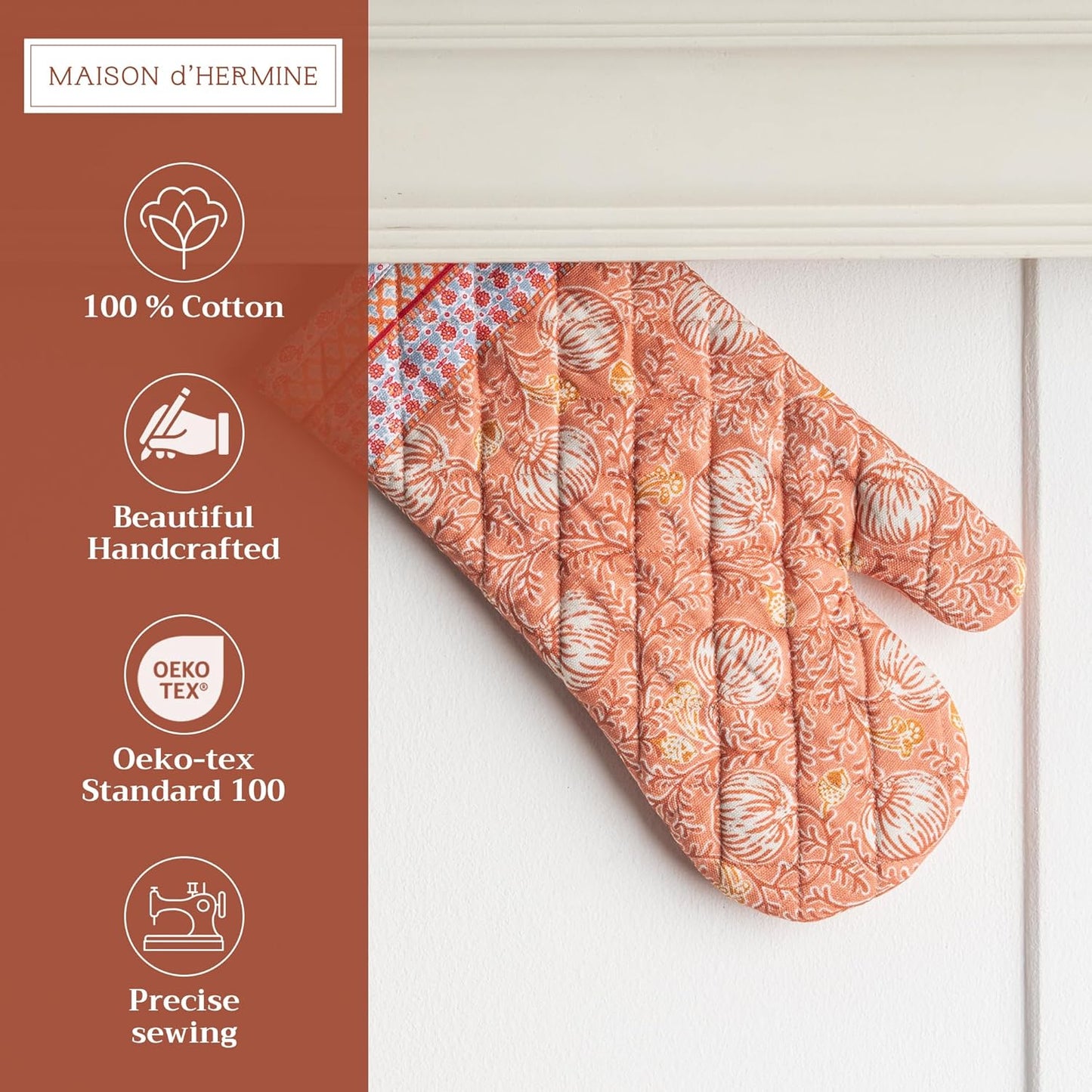 Maison d' Hermine Oven Gloves 100% Cotton Oven Mitt 7" x 13" with Loop Heat Resistant, BBQ, Cooking Gloves, Baking, Grilling, Kitchen, Handling Hot Pans (Pack of 1, Harvest Festival)