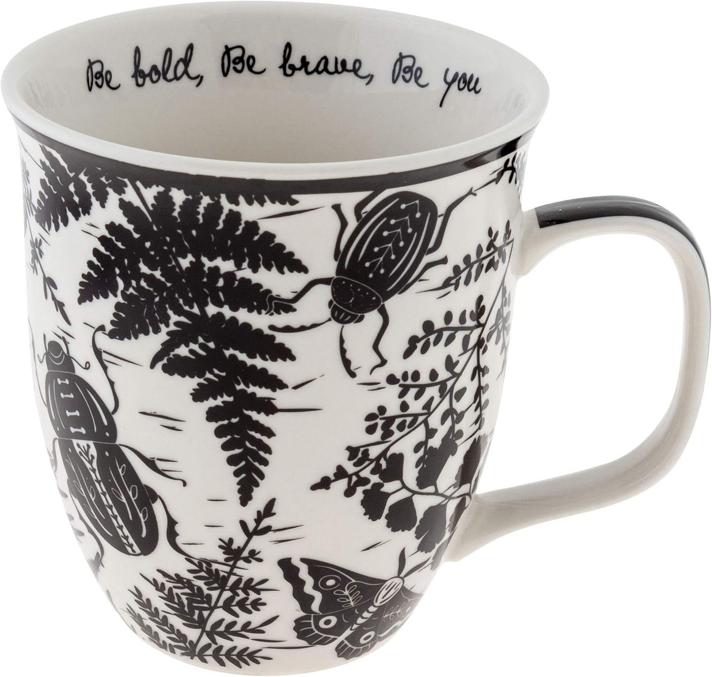 Karma Gifts 16 oz Black and White Boho Mug Beetle - Cute Coffee and Tea Mug - Ceramic Coffee Mugs for Women and Men