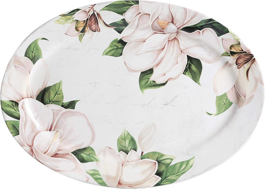 Bico Magnolia Floral Ceramic 16 inch Oval Platter, Microwave & Dishwasher Safe