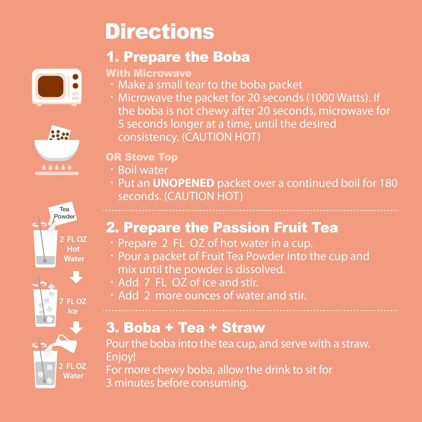 J WAY Instant Mango Peach Black Tea Kit with Authentic Fruity Colorful Tapioca Boba, Ready in Under One Minute, Paper Straws Included - 3 Servings