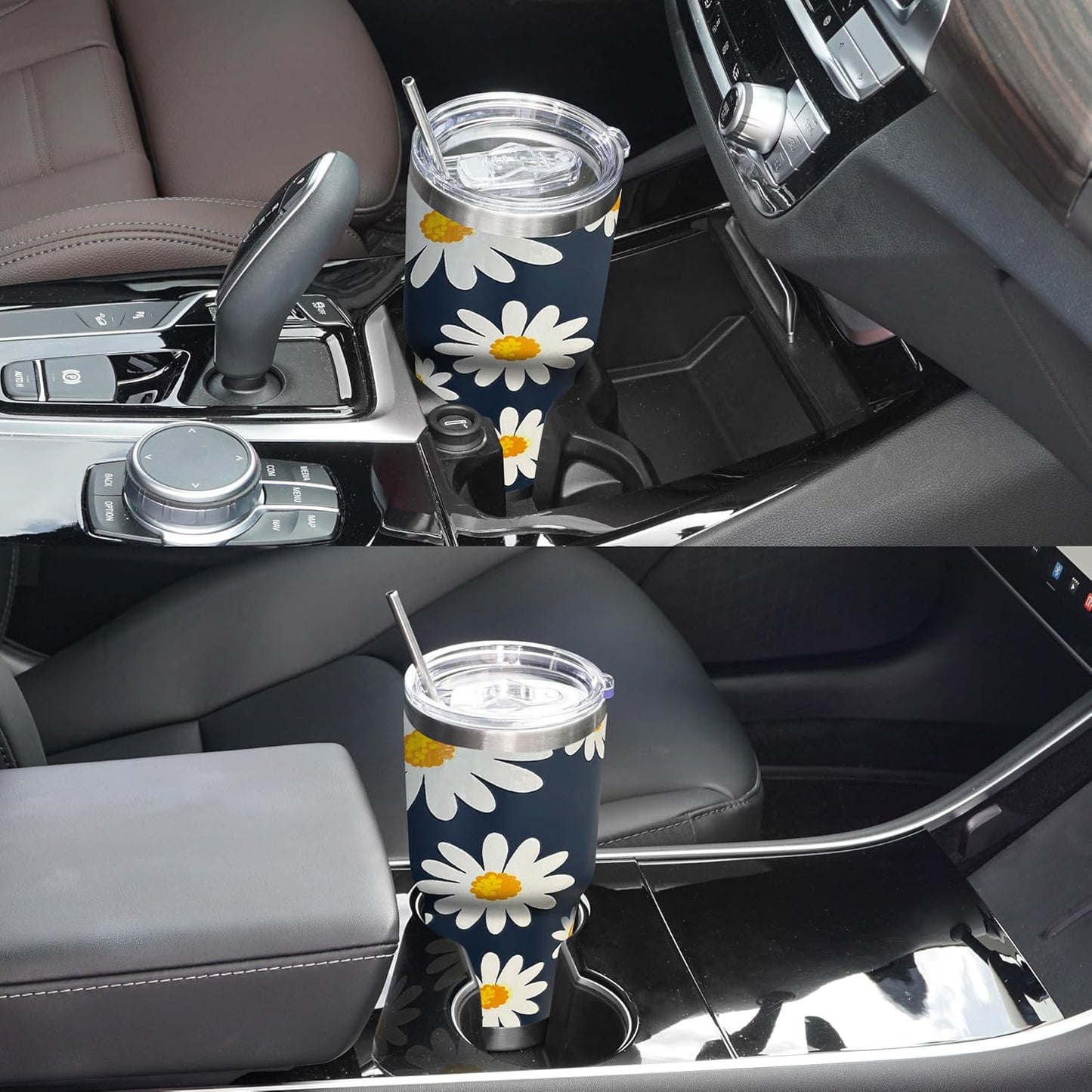 WETOWETO 30oz Tumbler, Stainless Steel Vacuum Insulated Water Coffee Tumbler Cup, Double Wall Powder Coated Spill-Proof Travel Mug Thermal Cup for Home Outdoor (Daisy Flower, 1 Pack)