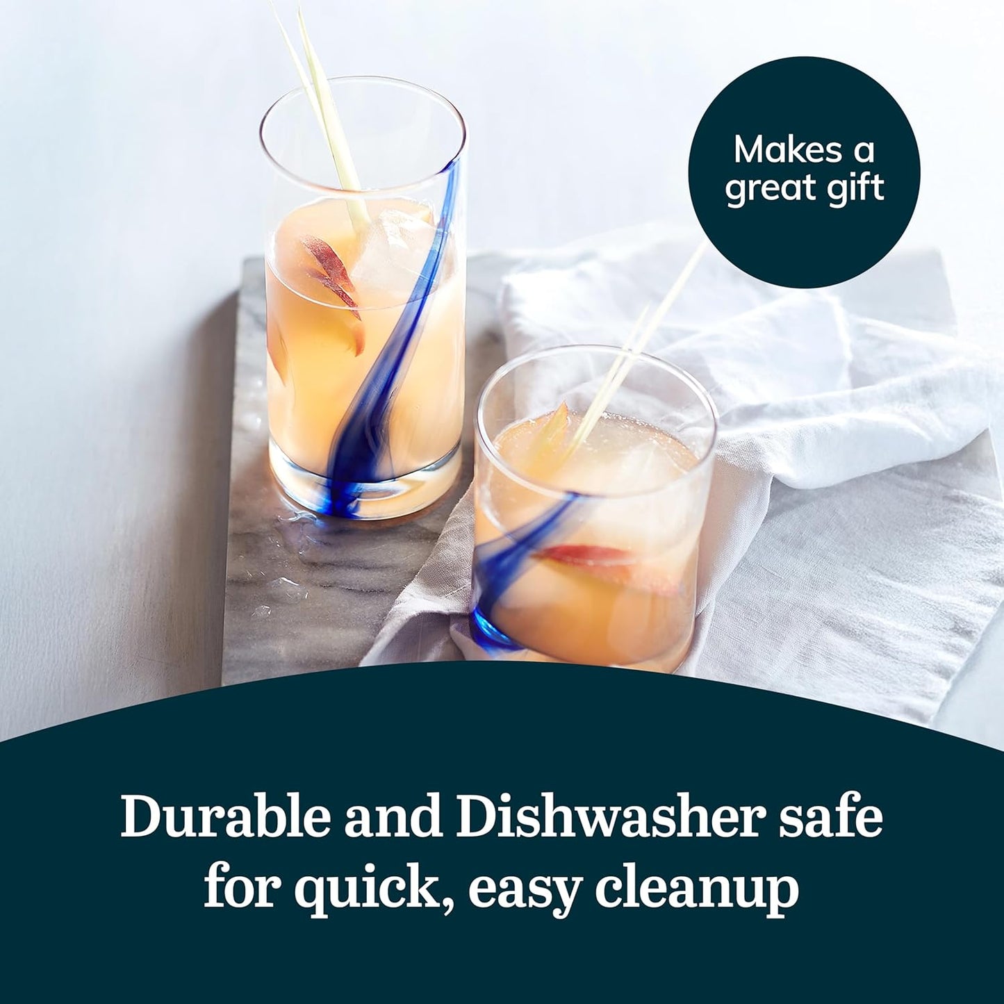 Libbey Tumbler and Rocks Glass Set, Infused Blue Ribbon Drinkware Glasses Set,, Artisan Inspired Four-Dimple Shaped Rock Glasses, Dishwasher Safe Tumbler Glasses Set