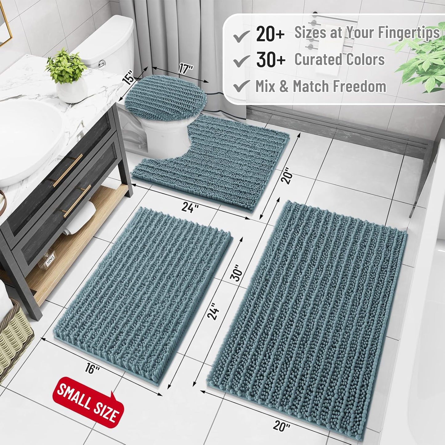 Arotive Luxury Chenille Bathroom Rug Mat, Extra Soft Thick Absorbent Shaggy Bath Rugs, Non-Slip Machine Wash Dry, Plush Bath Mats for Bathroom, Shower and Tub, 30x17, Smoky Gray