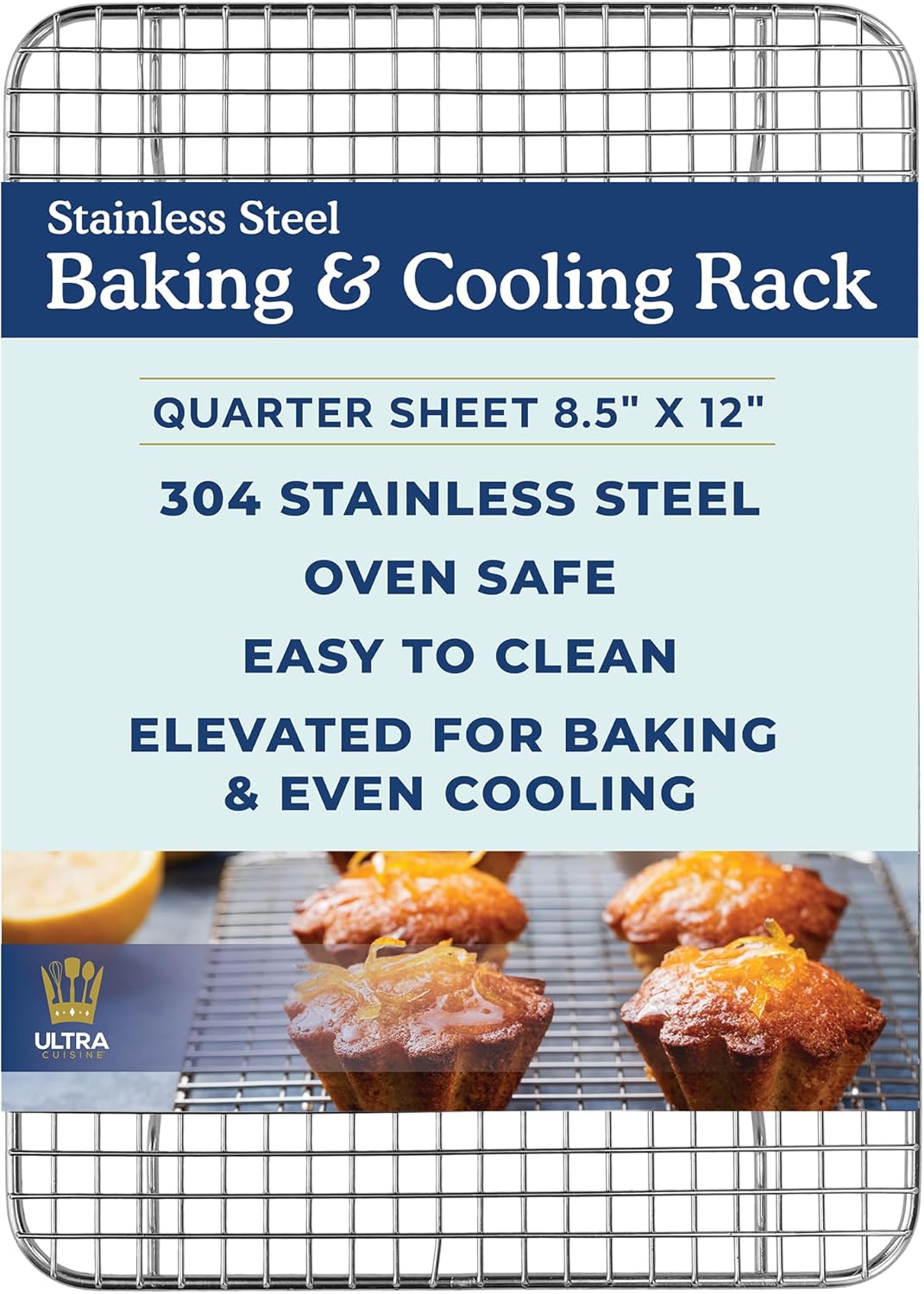 Ultra Cuisine Heavy Duty 100% Stainless Steel Cooling Rack for Cooking and Baking - Baking Rack & Wire Cooling Rack - Fits Quarter and Jelly Roll Sheet Pans - 8.5''x12''' and 10''x14.75''