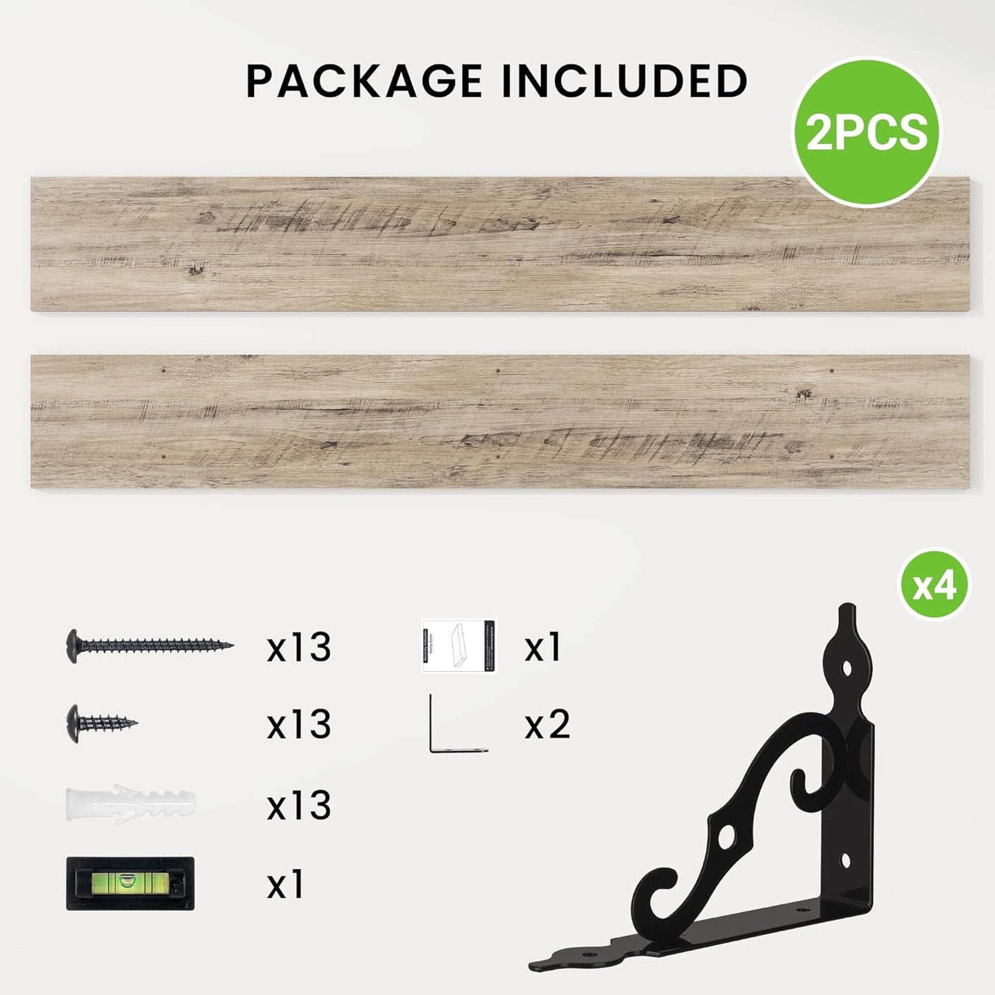 RICHFOCUS Floating Shelves for Wall Decor, 55.1W x 8D Shelves Set of 2, 8 Inch Deep Rustic Wood Shelves Wall Mounted with Brackets, Long Floating Shelves for Living Room Bedroom Kitchen, Grey