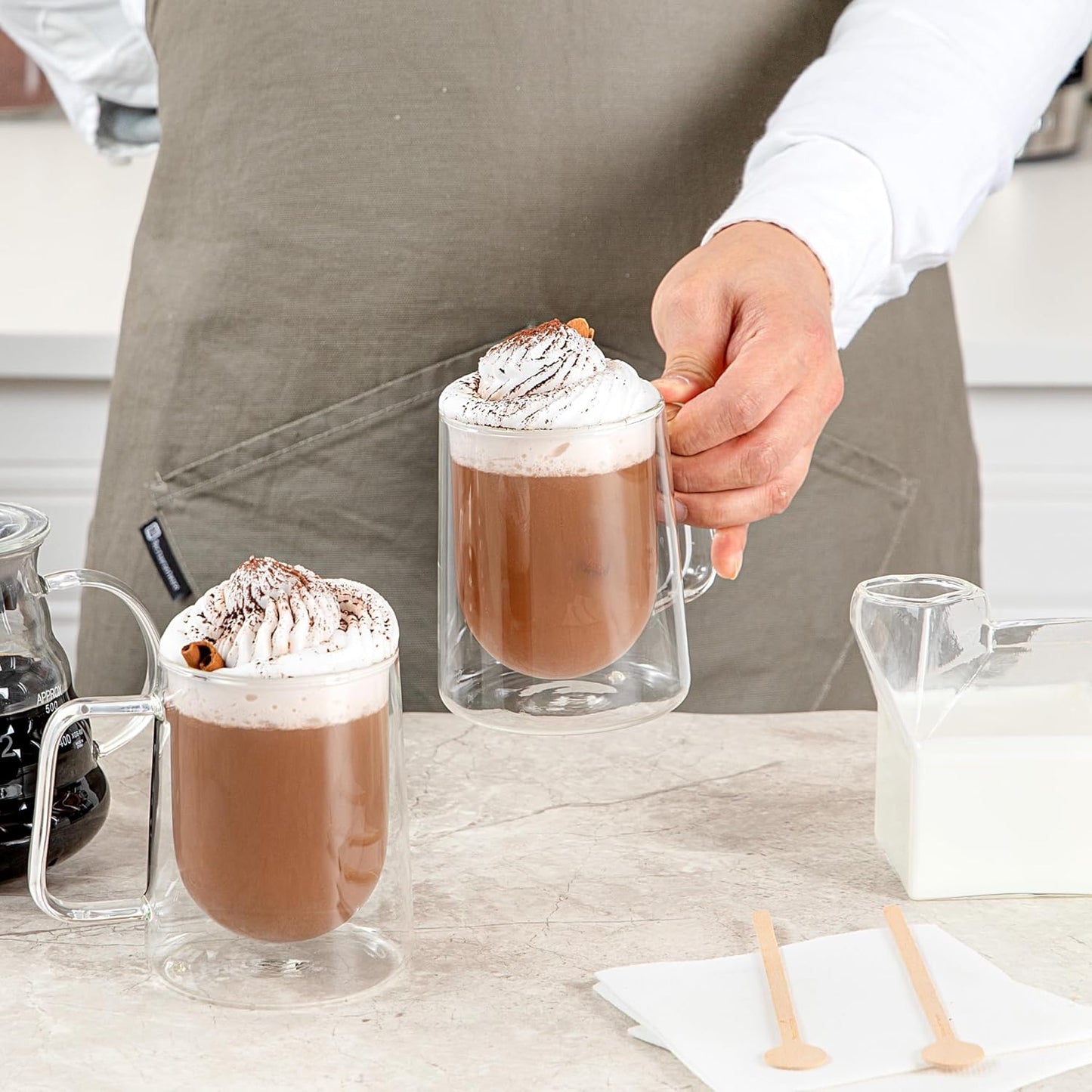 Restaurantware-Forma Professional 10.2 Ounce Double Wall Coffee Mugs, 2 Insulated Coffee Mugs With Handle - Dishwashable, Reusable, Clear Glass Beverage Cups, Freezable, For Hot Or Cold Beverages