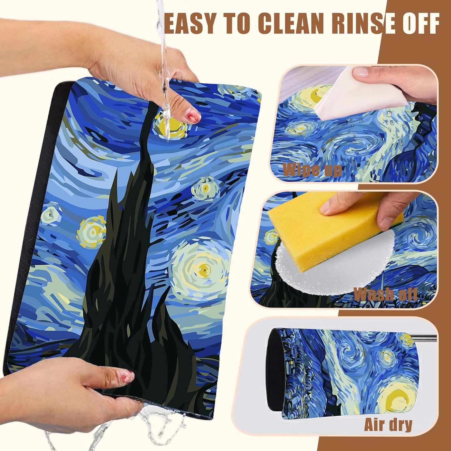 Dish Drying Mat Starry Night Art Coffee Bar Mat for Countertop Absorbent Rubber Backed Hide Stain Dish Drainer Rack Pad Espresso Machine Coffee Pot Dining Room Decoration 11.8 x 19.7 Inch