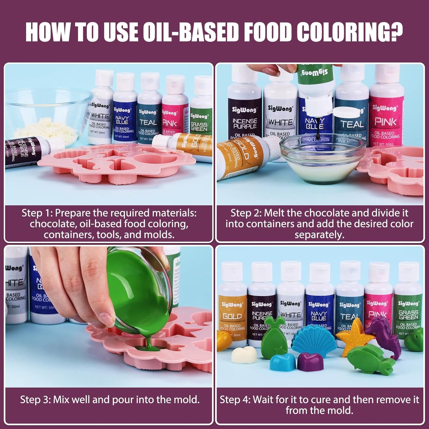 Oil Based Food Coloring for Chocolate - 50ml Incense Purple Upgraded Edible Oil Based Food Dye for Cake Decorating, Baking, Candy Melts, Cookie, Icing Frosting, Fondant, Meringues - 1.69 Fl.Oz Bottles