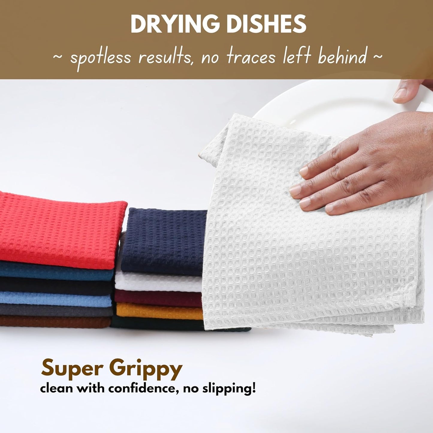 Native Fab Waffle 18 Pack Dish Cloths - 100% Cotton, Absorbent, Quick Drying, Washable Towels for Cleaning, Cooking & Baking - Great for Home, Restaurants, Cafes, Bars, Everyday Use, 12"x12", White