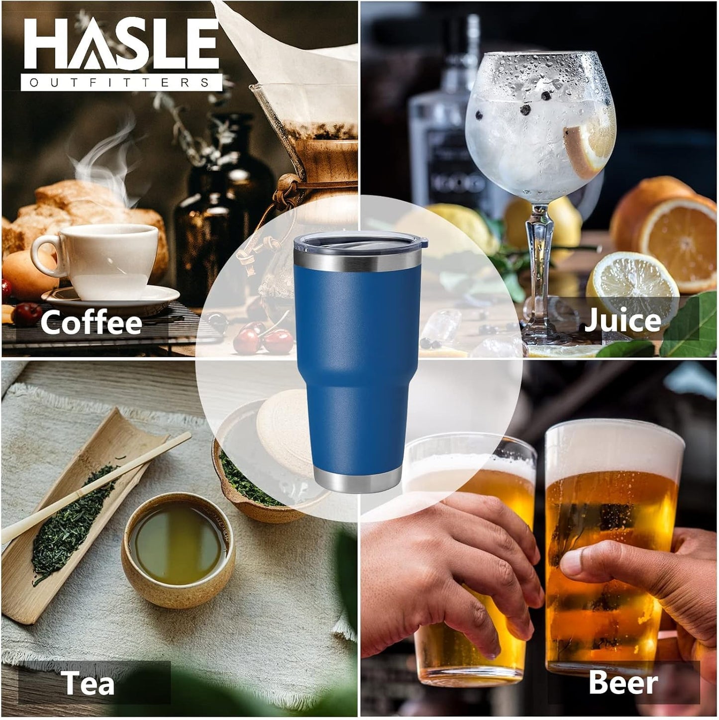 HASLE OUTFITTERS 30oz Stainless Steel Tumbler, Double Wall Vacuum Insulated Travel Mug Tumbler, Durable Insulated Coffee Mug, Gift Box Set (Midnight Blue, 8)