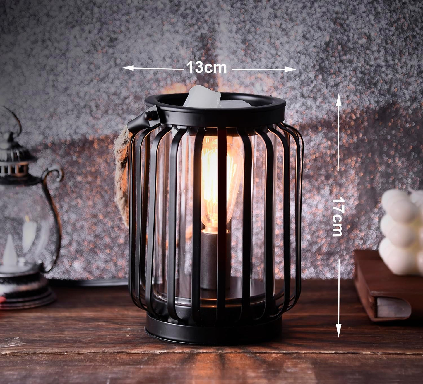 Electric Wax Warmer,Metal Wax Warmer,Rustic Candle Wax Burner for Aromatherapy Wax, Oil Burner,Fragrance,Home Decoration, Gifts (Lanterns), Black, HLBULB-002