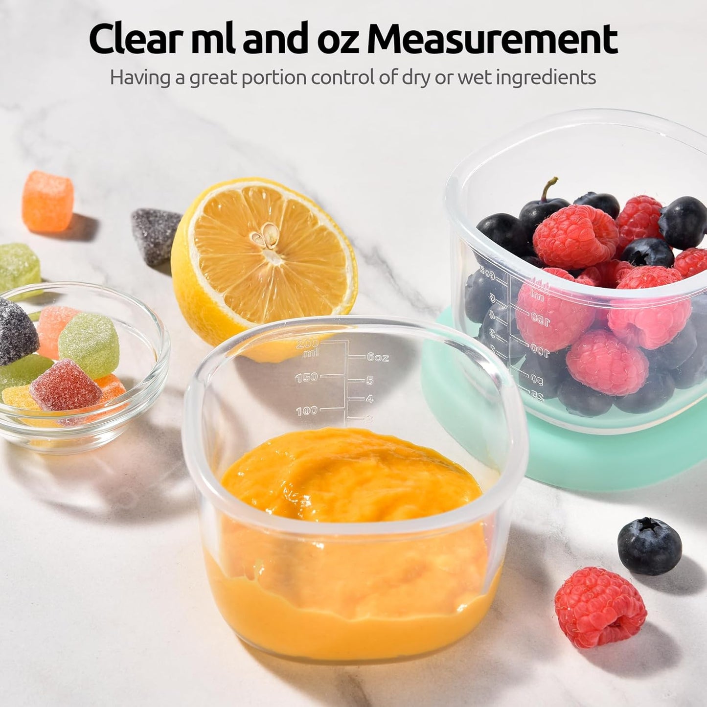 U-Taste 6oz Small Snack Containers: Food Grade Liquid-Silicone Ice cream Storage with Airtight Lid, Freezer Safe with Clear 200ml Measurements, Reusable for Prepping Fruit, Puree, Nuts (Aqua Sky)