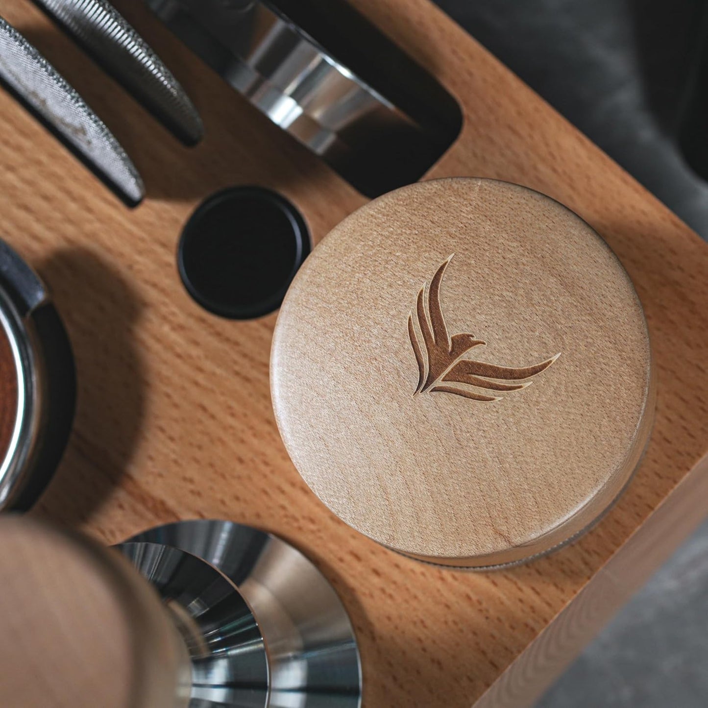 Espresso Distribution Tool 58.5mm Maple Coffee Distributor Adjustable Depth Stainless Steel Espresso Leveler Premium Espresso Machine Accessories For Coffee Bar