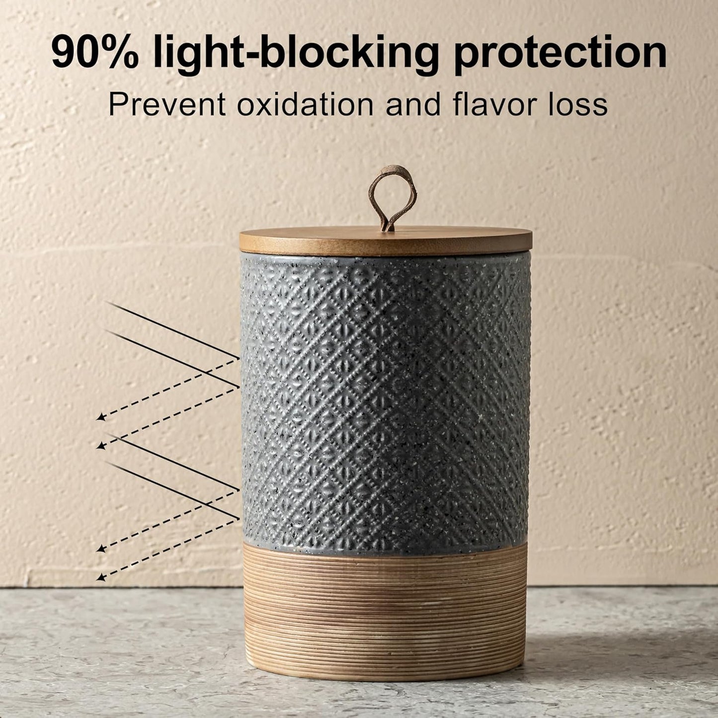 Large Food Storage Jar Coffee Container with Lids, Ceramic Coffee Canister for Sugar Spice Cookie Ground Coffee - Kitchen Pantry, Housewarming Weeding Gift - Gray & 64 fl.oz