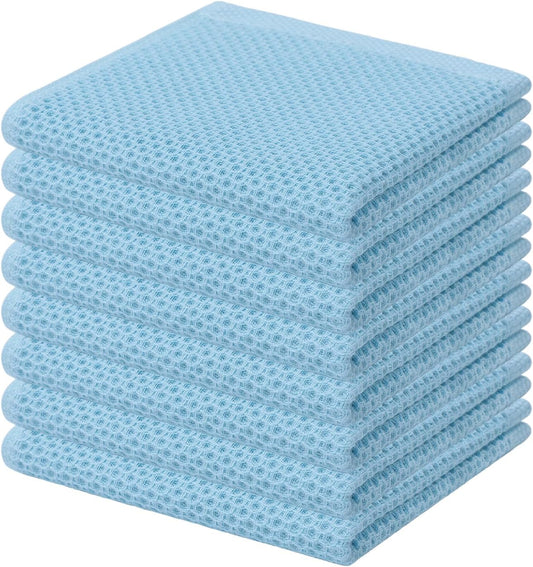 Kitinjoy 100% Cotton Kitchen Dish Cloths (12 X 12 Inches, Sky Blue),8 Pack Waffle Weave Ultra Soft Absorbent Dish Towels for Drying Dishes Quick Drying Kitchen Towels Dish Rags
