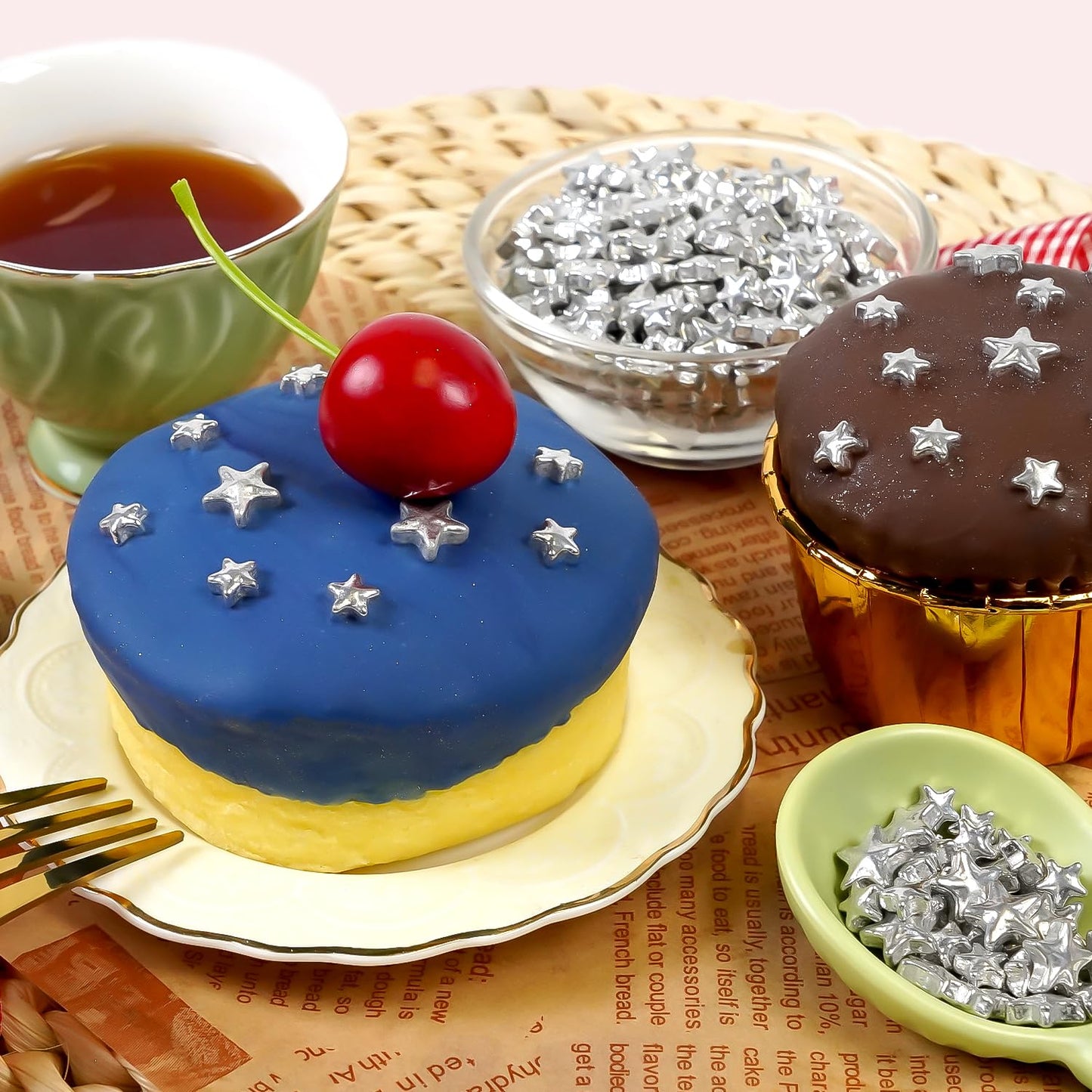 Silver Sprinkles for Cake Decorating, Star Candy Sugar, Mix Size, 150g/5.29oz, Food Grade, Cake Decoration, Cupcake Topper, Holiday, Party, Wedding Party, Birthday, Easter, Christmas Supplies