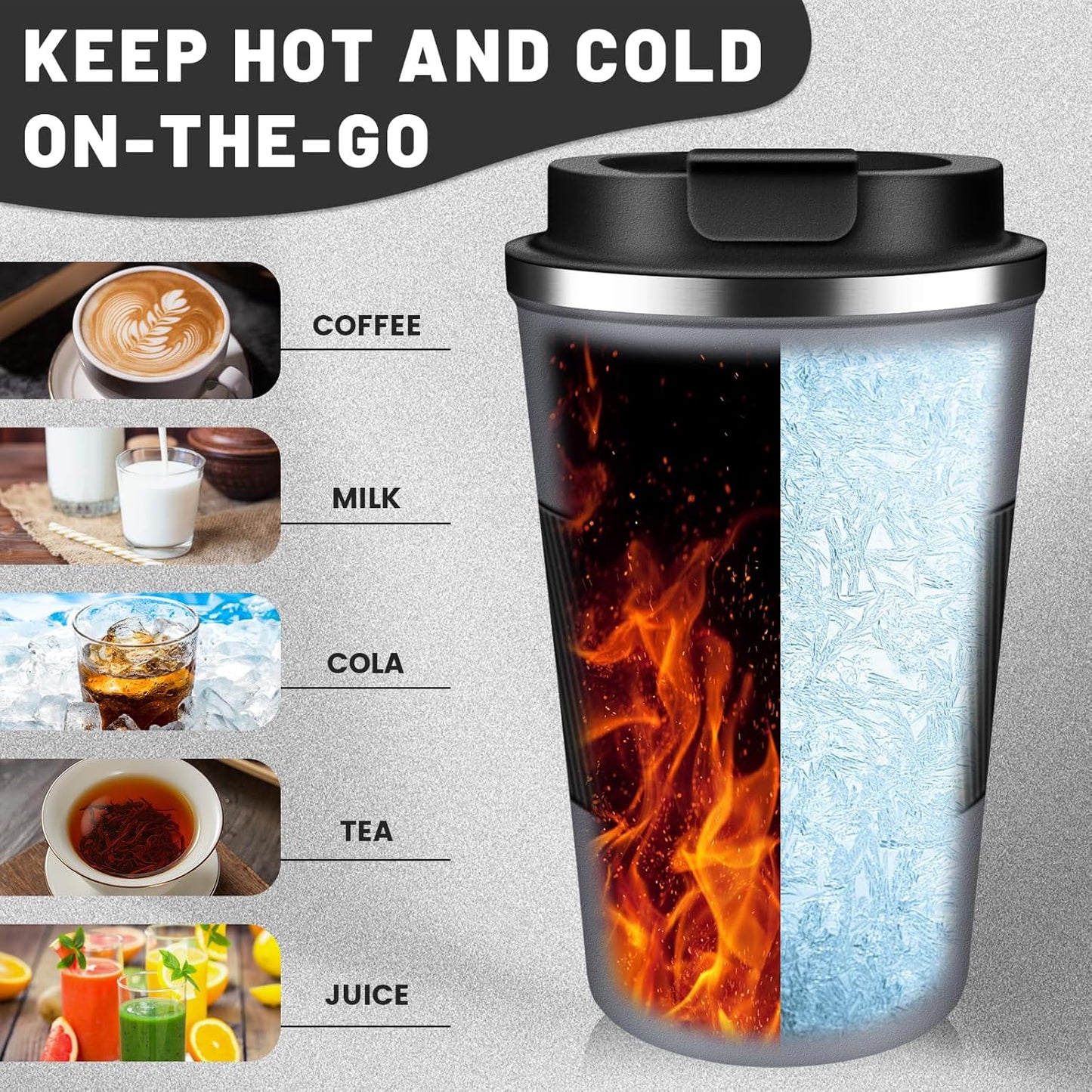 Insulated Coffee Tumblers with Flip Lid 12oz / 17oz, Stainless Steel Travel Coffee Mug Leak Proof, Vacuum Insulated Coffee Mug Reusable Cup, Keeps Cold and Hot for Coffee Tea