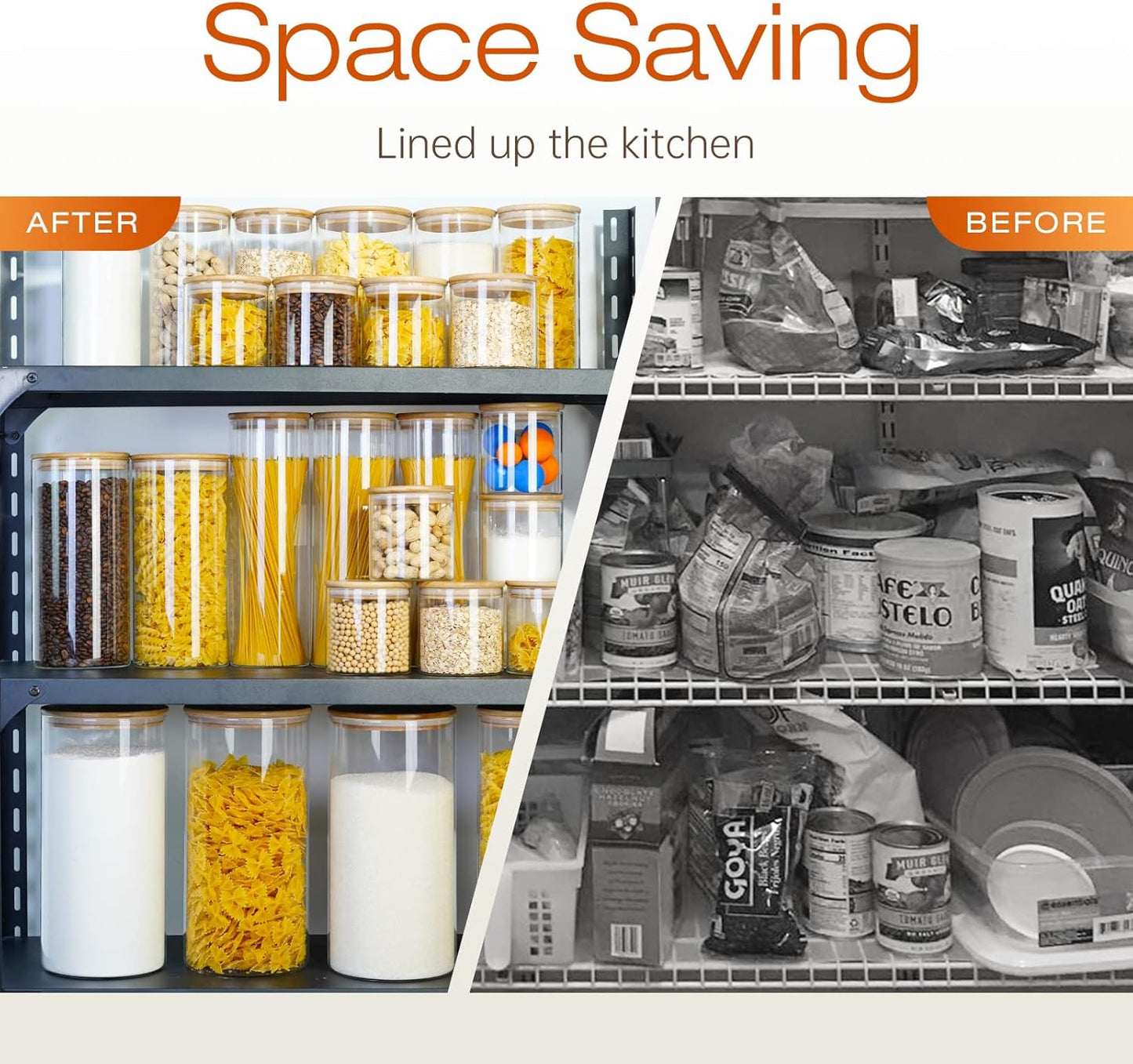 Glass Jars with Bamboo Lids 79 FL OZ [Set of 3], Glass Canisters with Airtight Lids, Glass Food Storage Containers for Spaghetti, Fettuccine, Linguine,Pasta, Best for Kitchen & Pantry