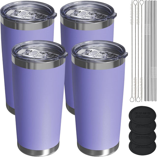 Travel Coffee Tumbler 20oz, 4 Pack Leakproof Travel Coffee Mug with Lid and Straw, Stainless Steel Double Wall Vacuum Insulated Tumbler for Hot/Iced Drinks (Textured Matte, Periwinkle)