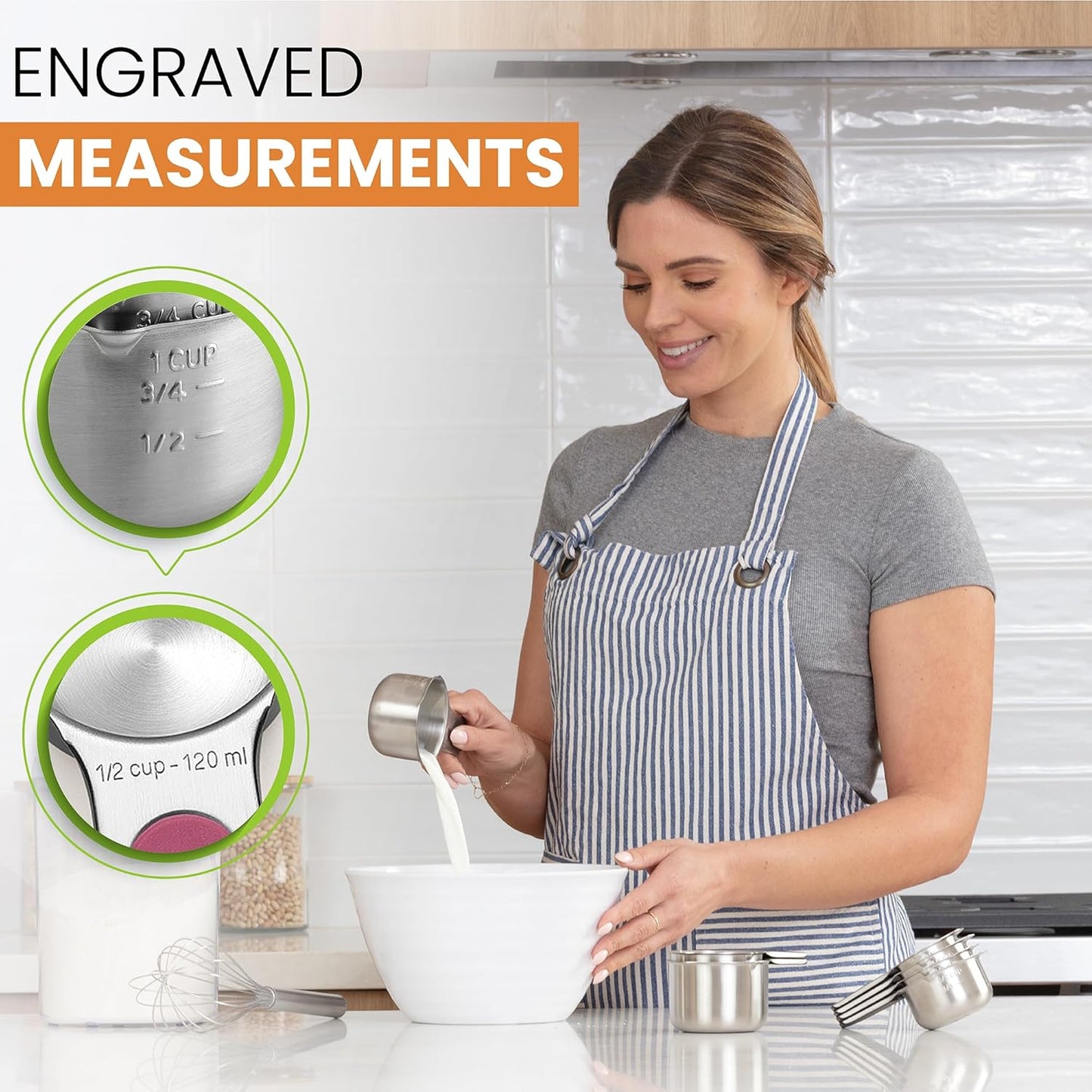 Spring Chef Magnetic Stainless Steel Measuring Cups (Patent Pending), Kitchen Tools with Easy to Read Markings for Measuring Dry or Liquid Ingredients, Set of 7, Mountain Sunrise