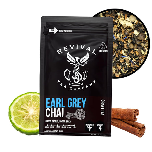 Revival Tea Company Earl Grey Chai Tea - Black Tea Blend with Fresh Spiced Chai and Bergamot Flavor - Loose Leaf 8 Ounces