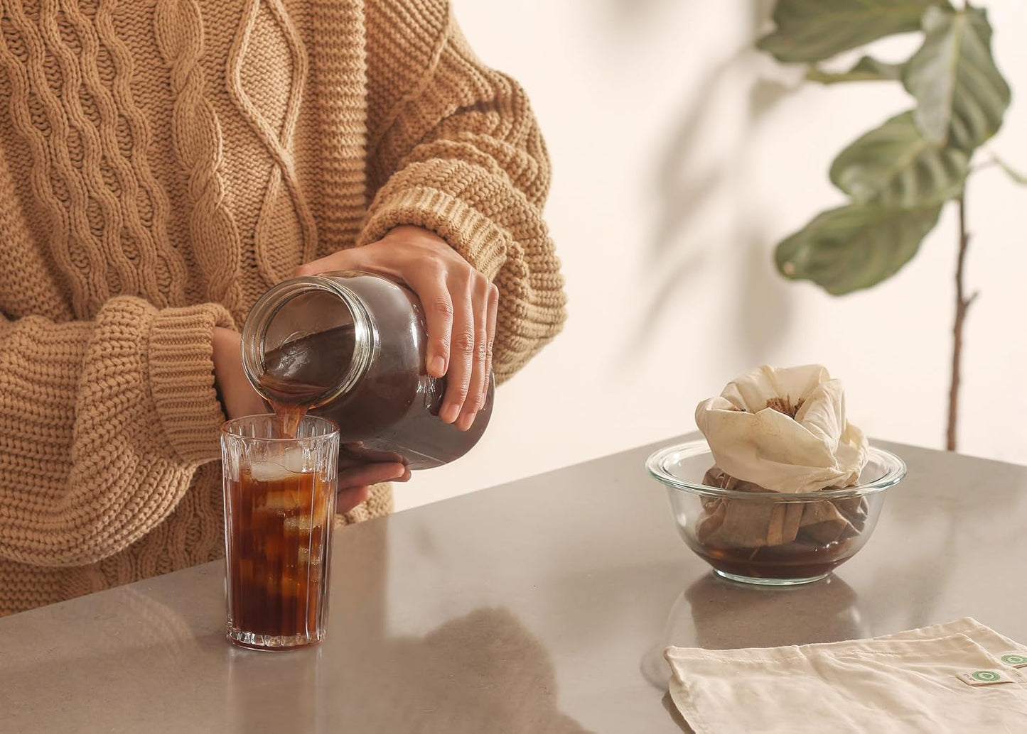 3 Pack Reusable Cold Brew Coffee Bags - 100% Organic Cotton Reusable Cold Brew Coffee Filters Bags - Large Coffee Sock Filters - Mason Jar Cold Brew Bags - Washable Coffee Filter Pouch (Large 12"x8")