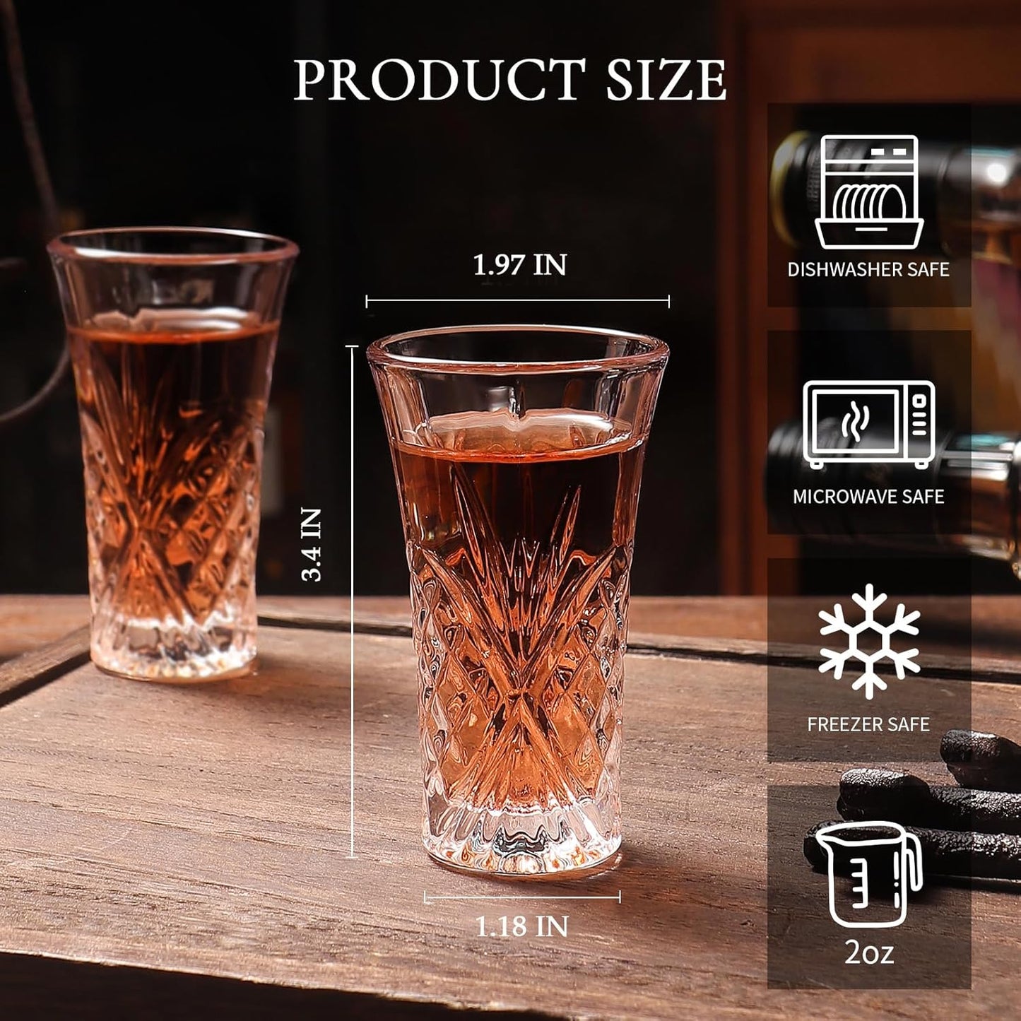 6 Pack Shot Glass Bulk Set with Heavy Base 2 OZ Small Shot Cups for Vodka, Whiskey, Tequila, Espresso, Liquor Set