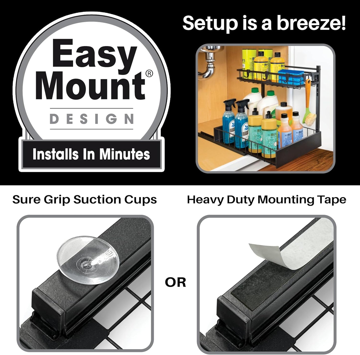 LYNK PROFESSIONAL® Pull Out Under Sink Kitchen Cabinet Organizer - 10" W x 14" D 2-Tier Drawer - Sliding Shelf Organizer for Cabinets and Undersink Storage Shelves - Lifetime Ltd. Warranty – Black