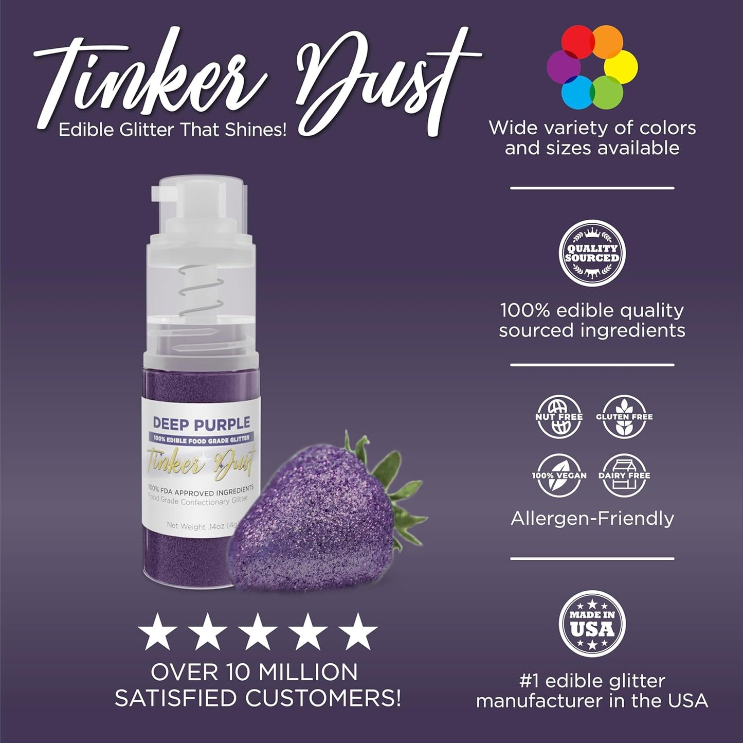Bakell - Deep Purple Tinker Dust (4g, 1x Mini Spray Pump) Edible Glitter for Food, Desserts, and Beverages!