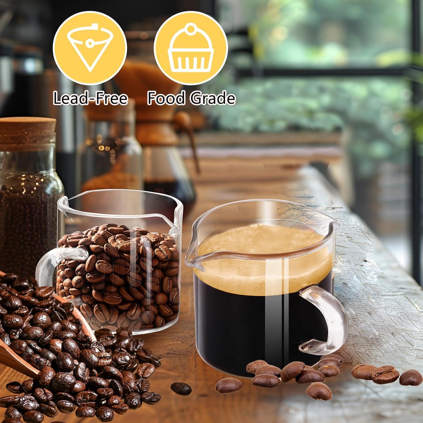 Espresso Cups 4-Piece set, 4 OZ Double Spout Cup with Handle, Espresso Shot Glass with V-Shaped Spout for Espresso Machine, Milk Cup (Espresso cups)