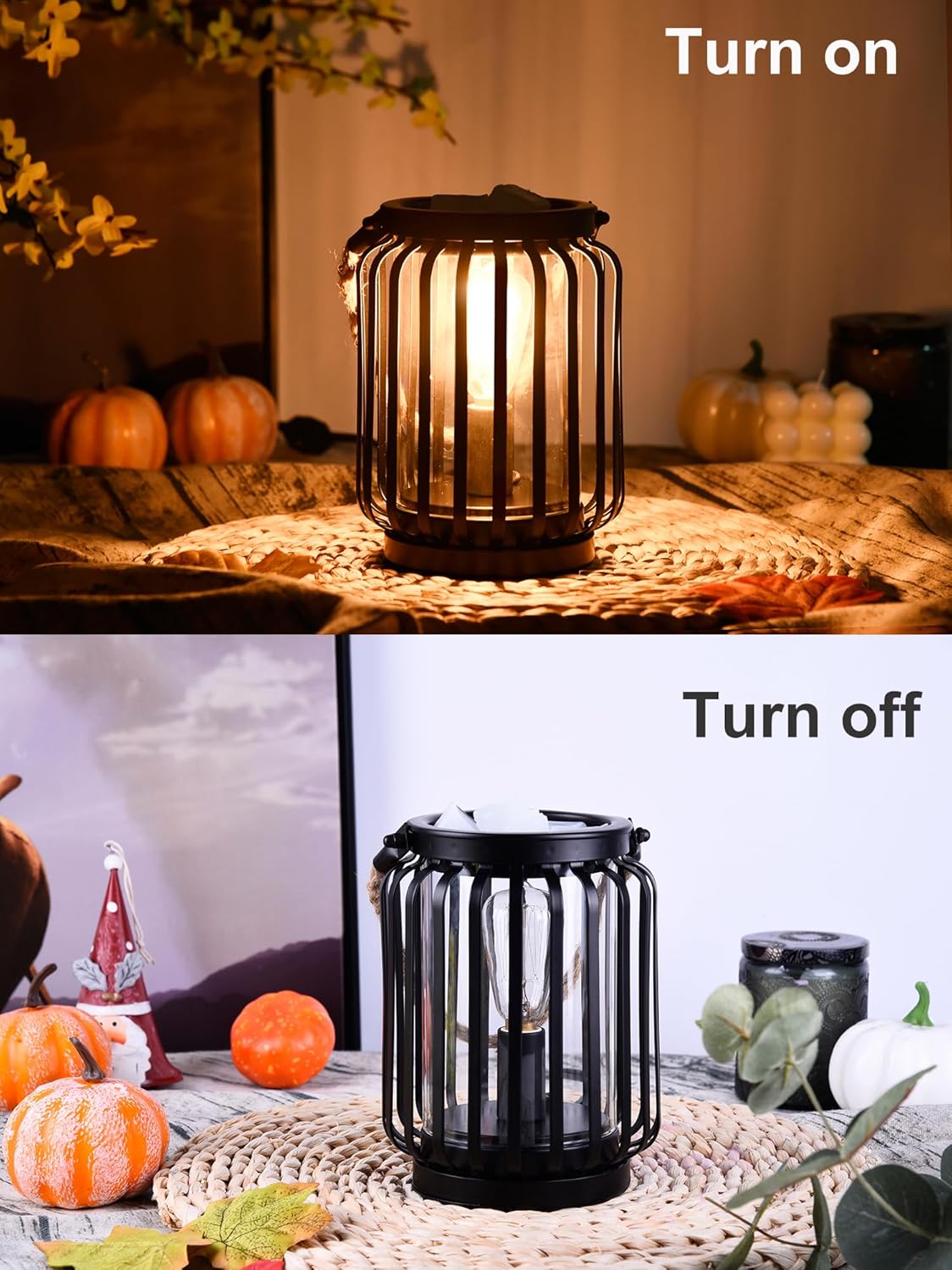 Electric Wax Warmer,Metal Wax Warmer,Rustic Candle Wax Burner for Aromatherapy Wax, Oil Burner,Fragrance,Home Decoration, Gifts (Lanterns), Black, HLBULB-002